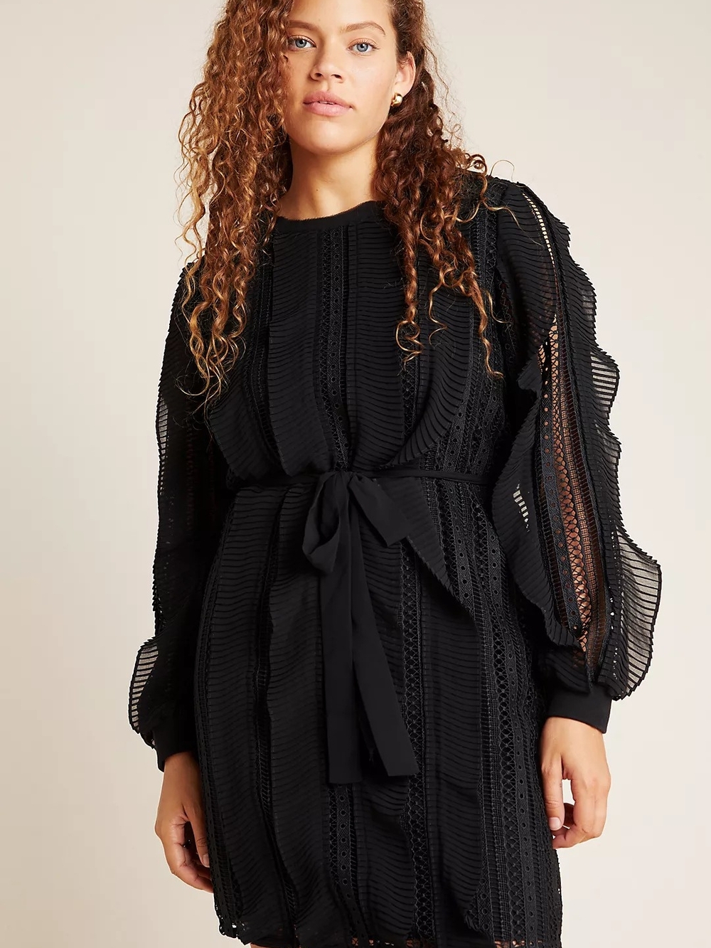 Anthropologie Daniel Rainn Women Elegant Little Black Ruffle Mini Dress